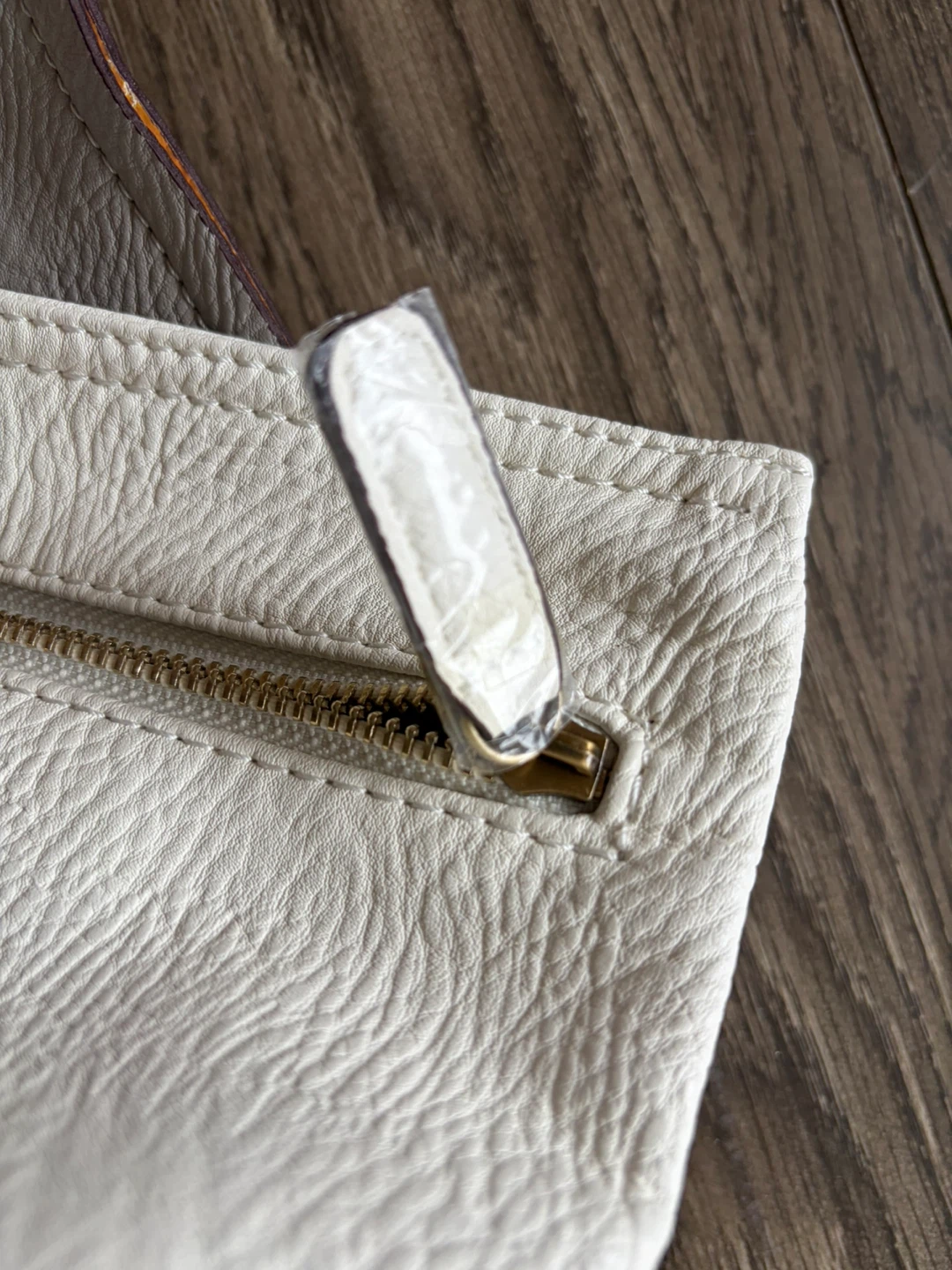 Grey & cream vegan material Tote Bag with Pouch - photo 3