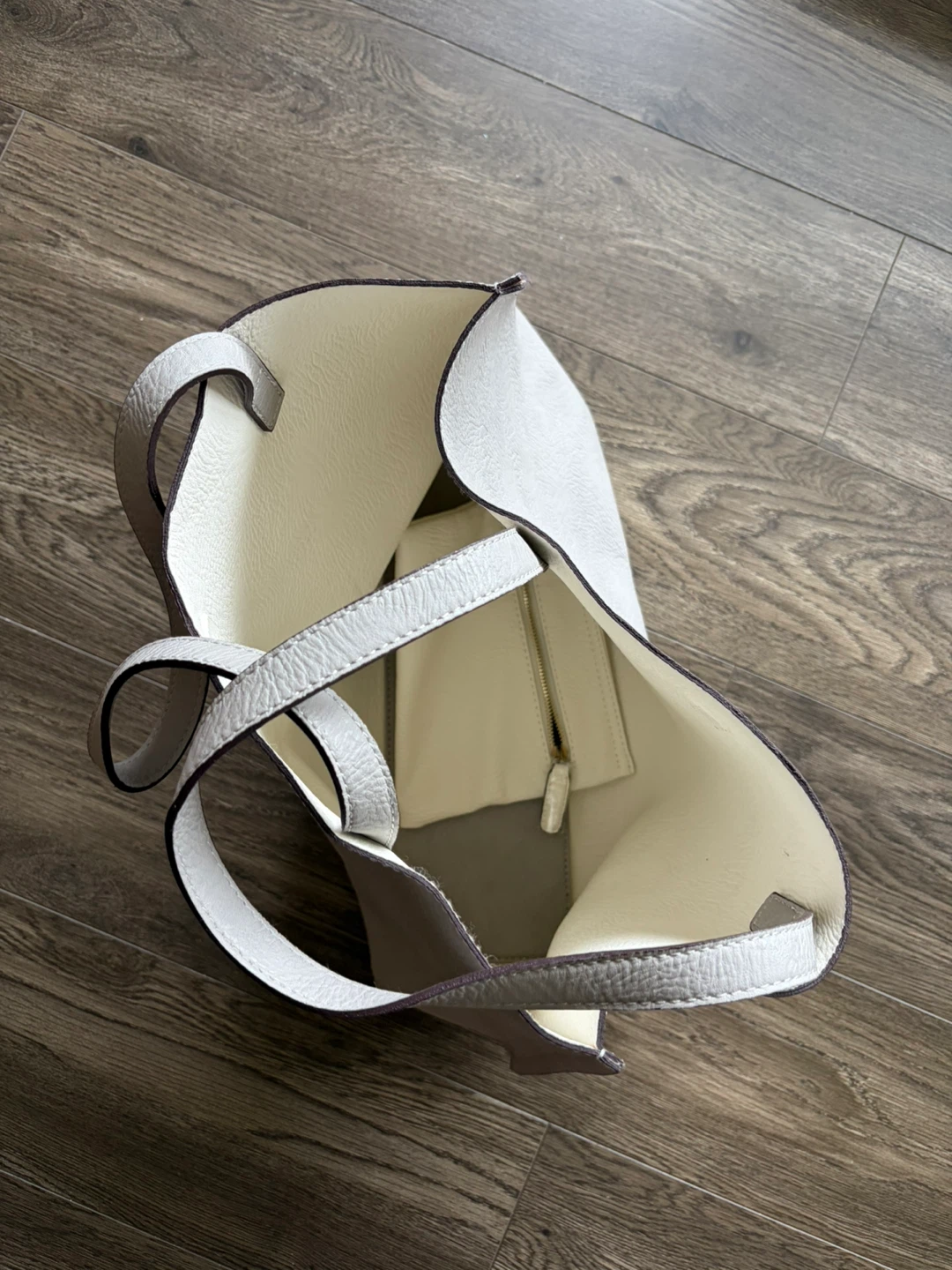 Grey & cream vegan material Tote Bag with Pouch - photo 2