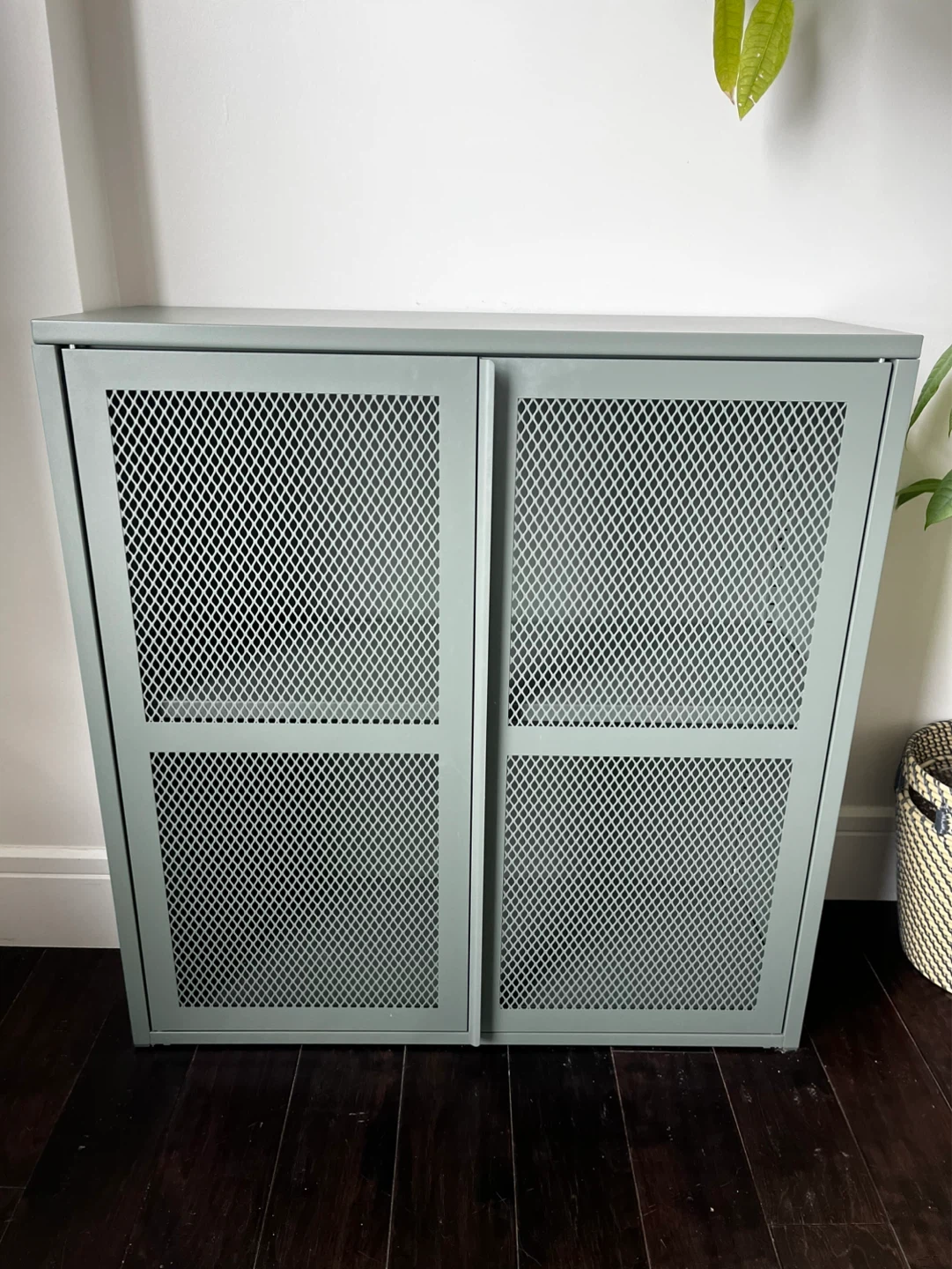 IVAR Cabinet with doors, gray-green mesh, 80x83 cm