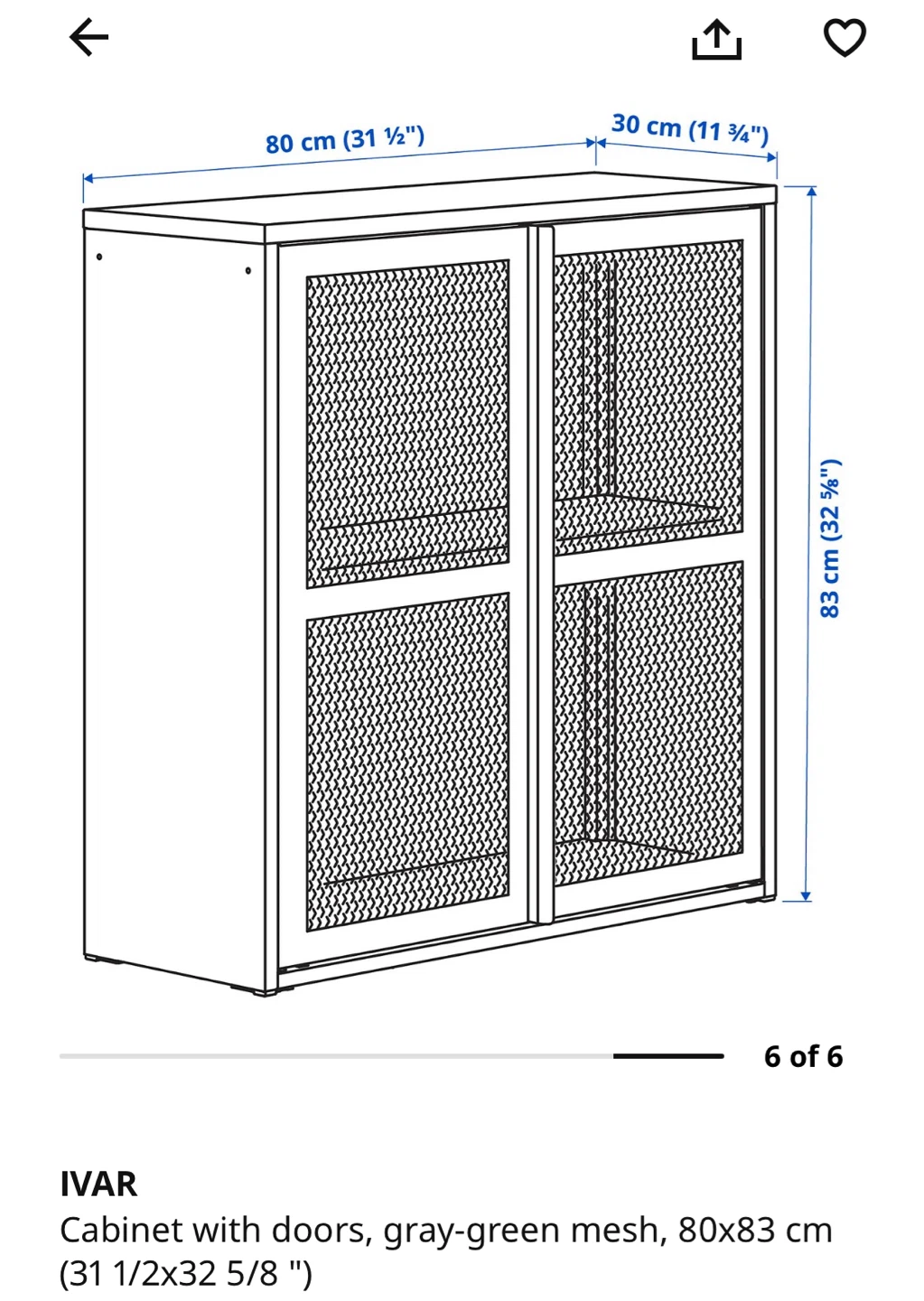 IVAR Cabinet with doors, gray-green mesh, 80x83 cm - photo 3