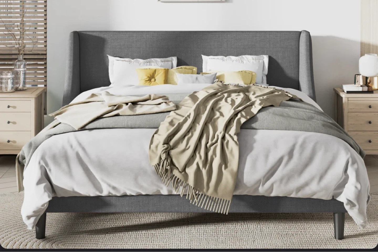 King Size Upholstered Bed Frame - Linen Fabric