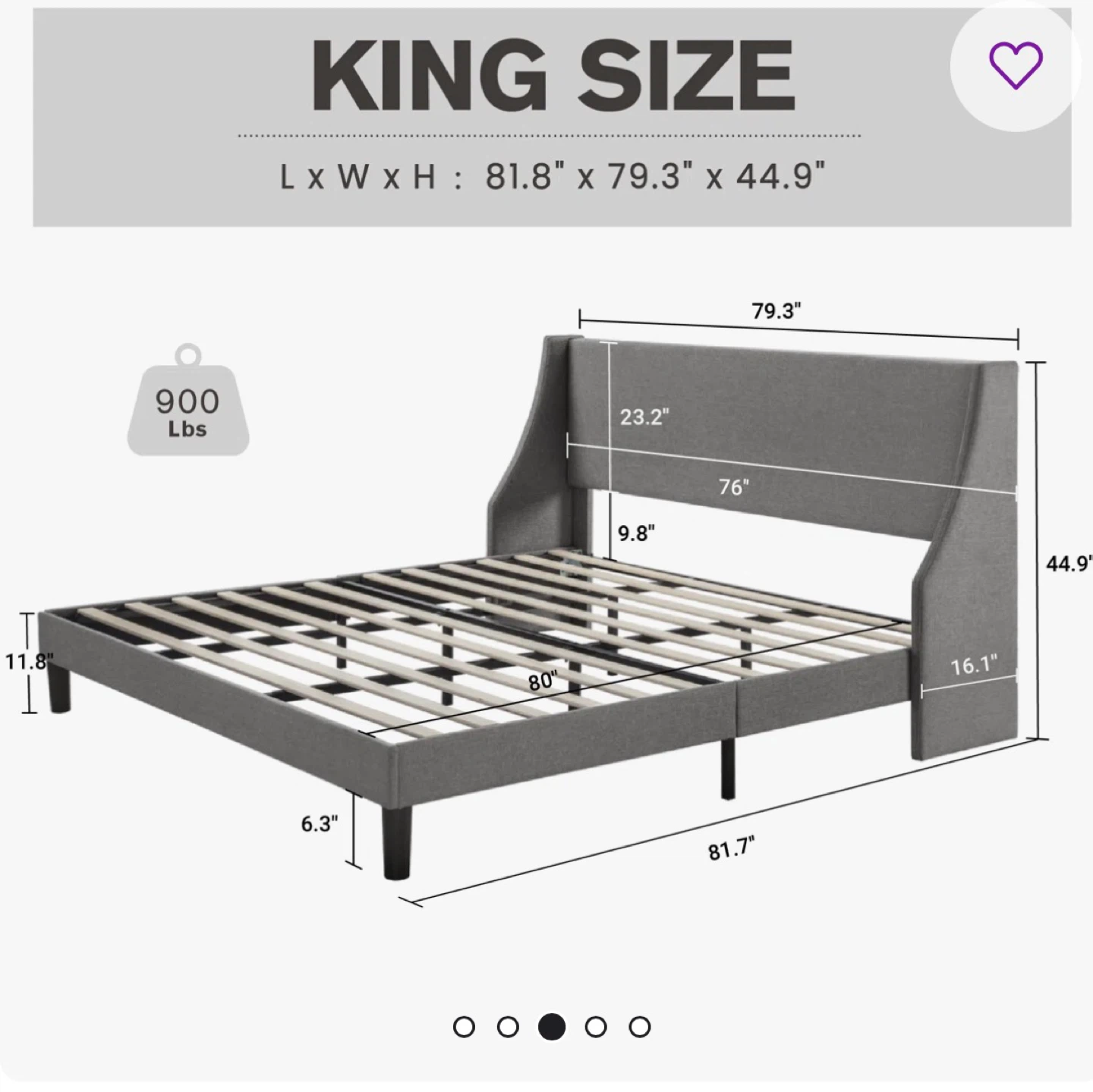 King Size Upholstered Bed Frame - Linen Fabric - photo 2