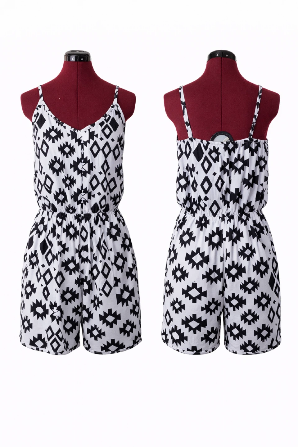 Black and White Geometric Print Romper