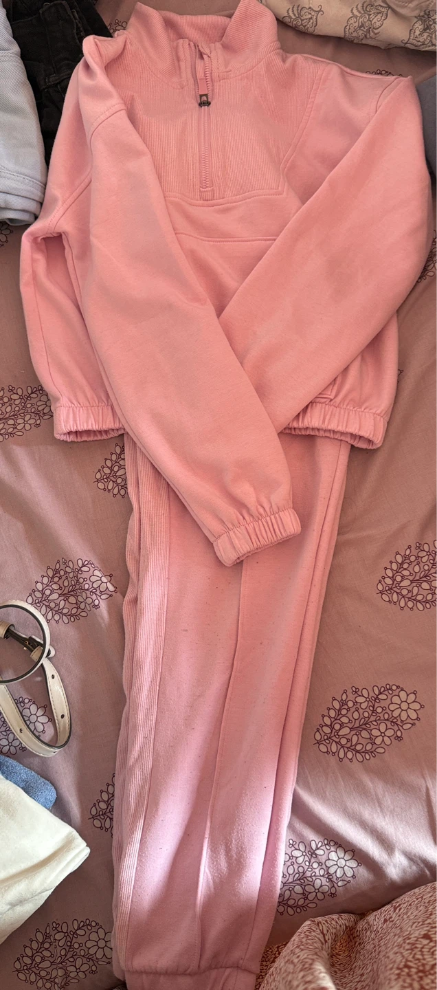 Pink Quarter Zip Sweatshirt and Jogger Set