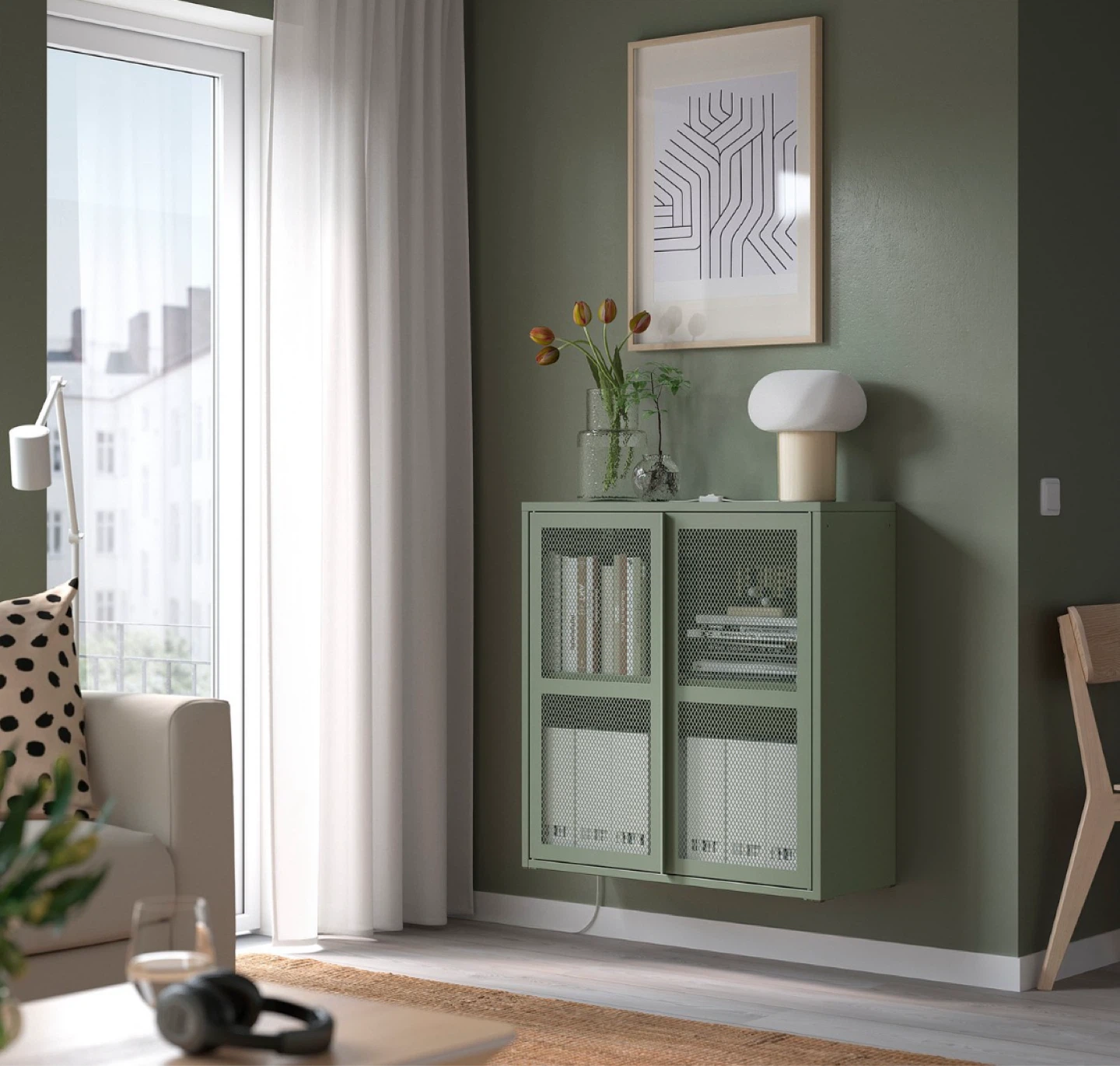 IVAR Cabinet with doors, gray-green mesh, 80x83 cm - photo 4