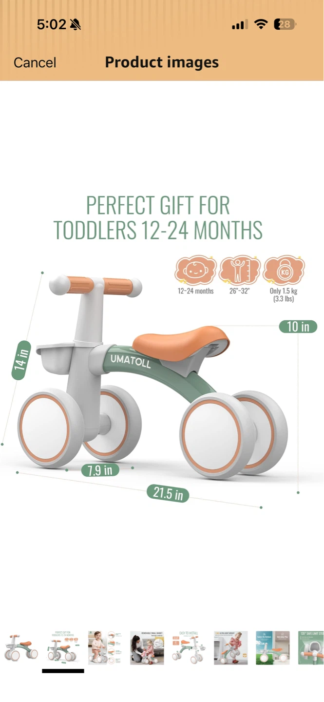 UMATOLL Balance Bike for Toddlers - photo 2