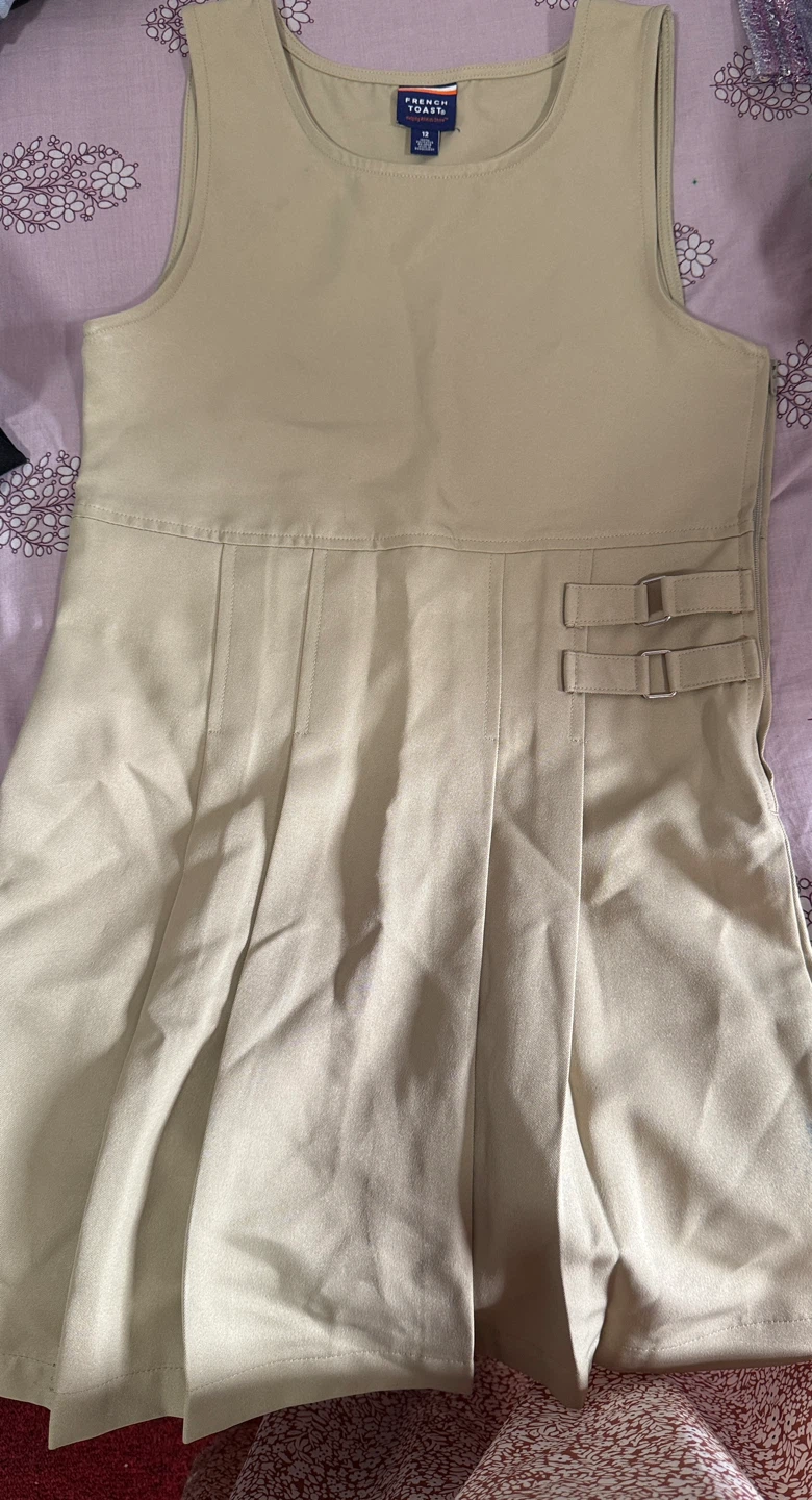 French Toast Khaki Pleated Pinafore Dress Size 12
