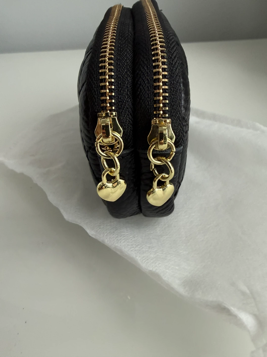 Brand new Black Quilted Double Zipper Pouch with Heart Charms - photo 2