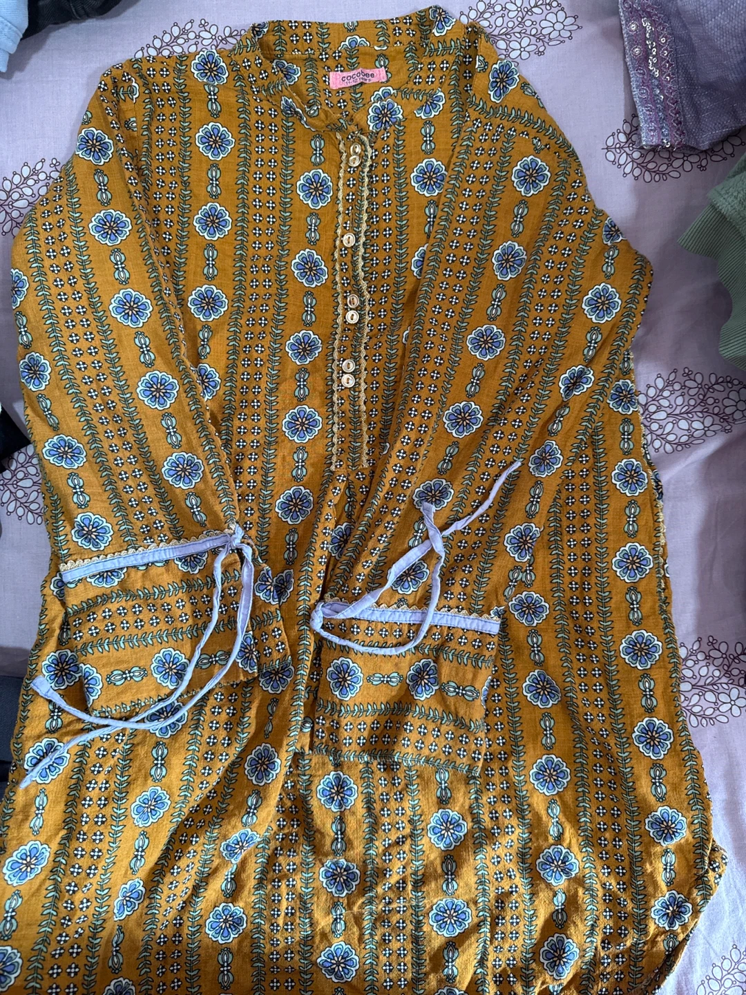 Cocobee Mustard Floral Print Tunic Top