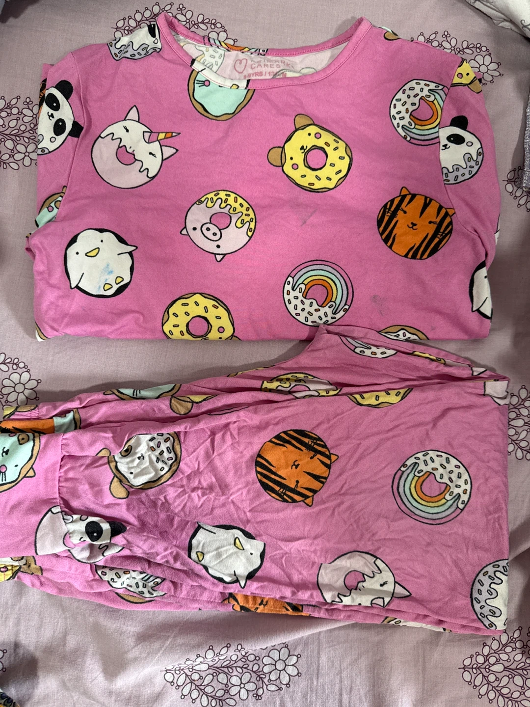 Girls Pink Donut & Animal Print Pajama Set