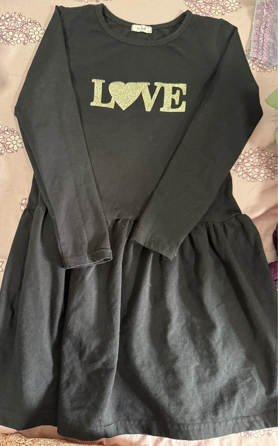 Girls Black Long Sleeve "LOVE" Dress