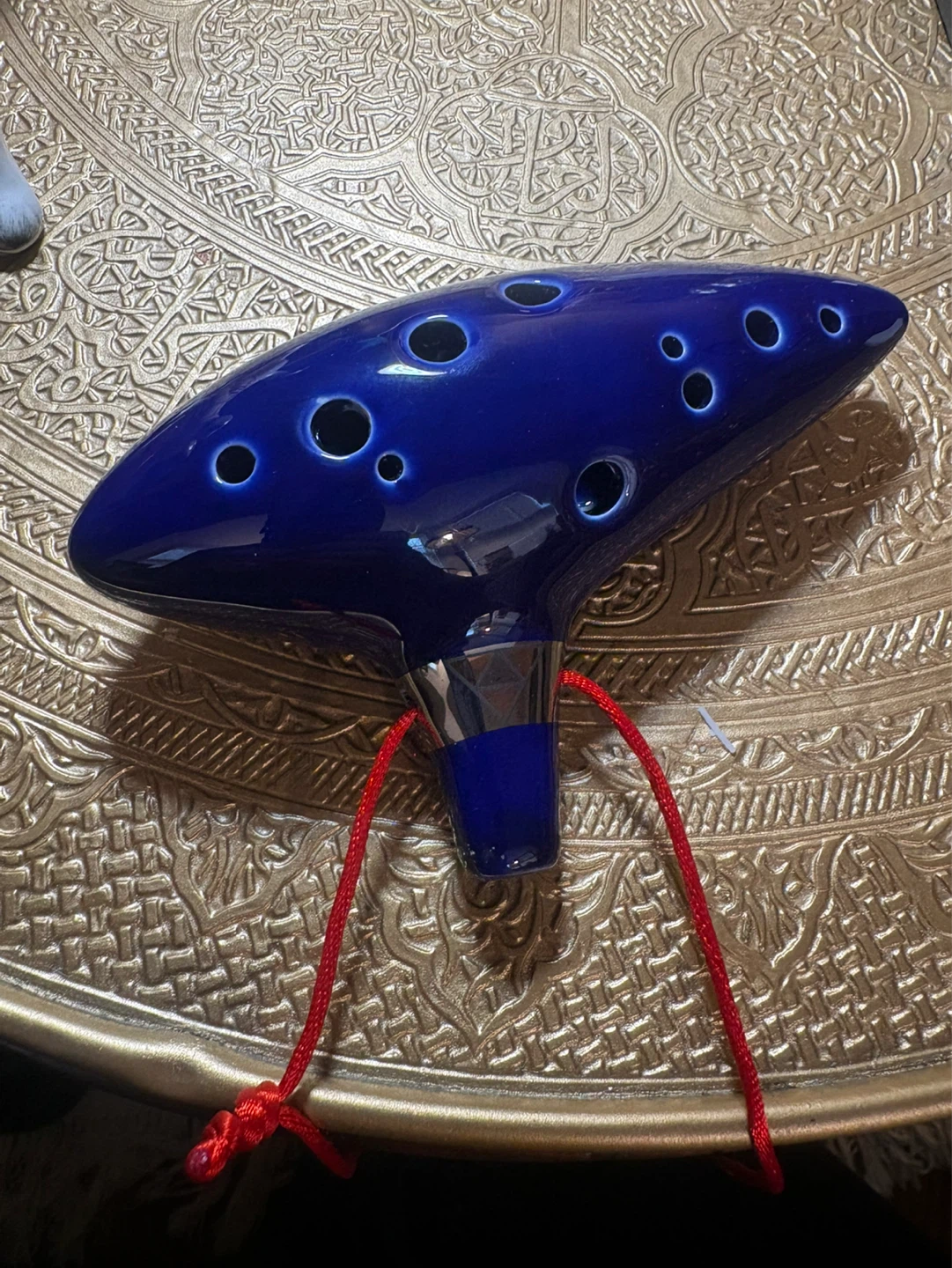 Blue 12-Hole Ocarina with Red Cord
