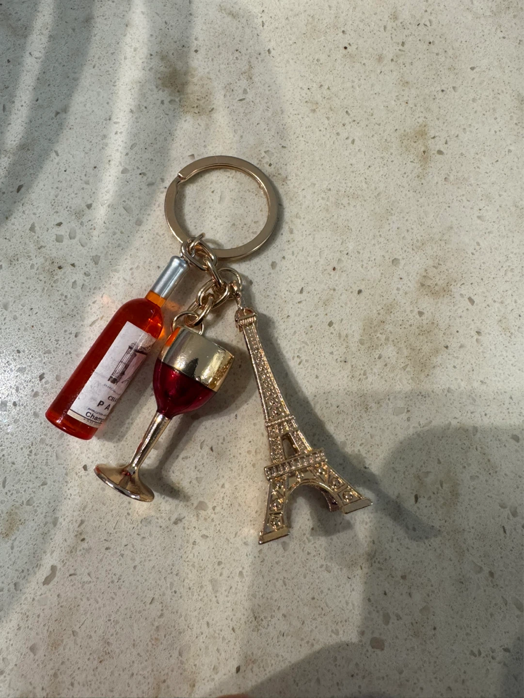 Eiffel Tower Wine Glass and Bottle Keychain