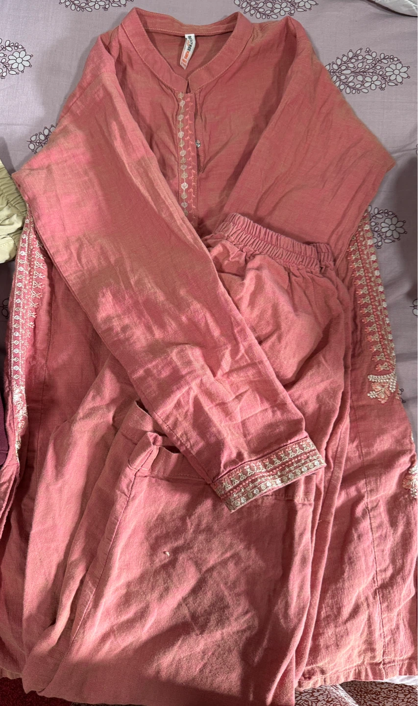 Pink Embroidered Kurti and Pants Set
