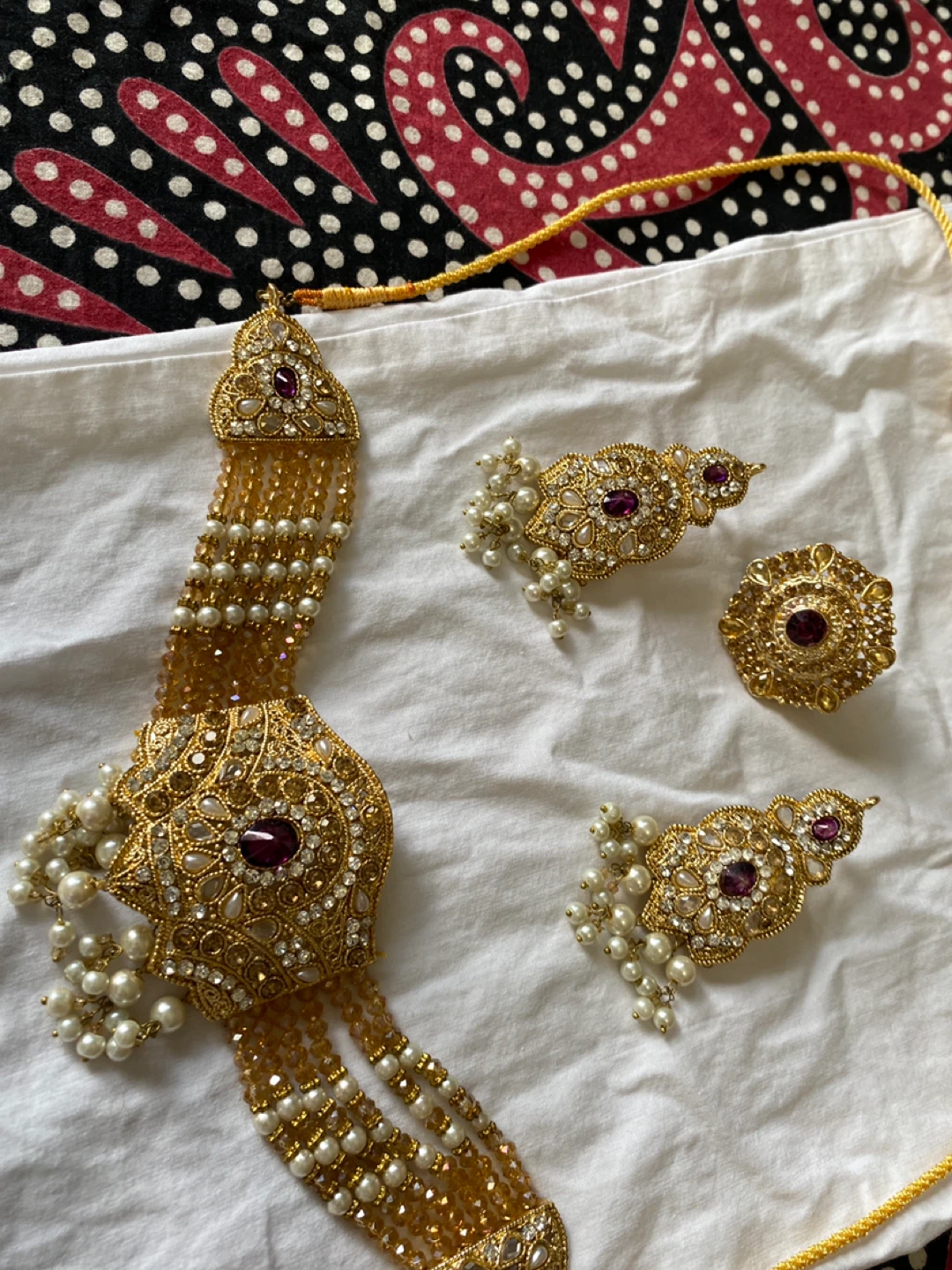 Gold-tone Choker Necklace Set with Earrings and Ring - photo 2