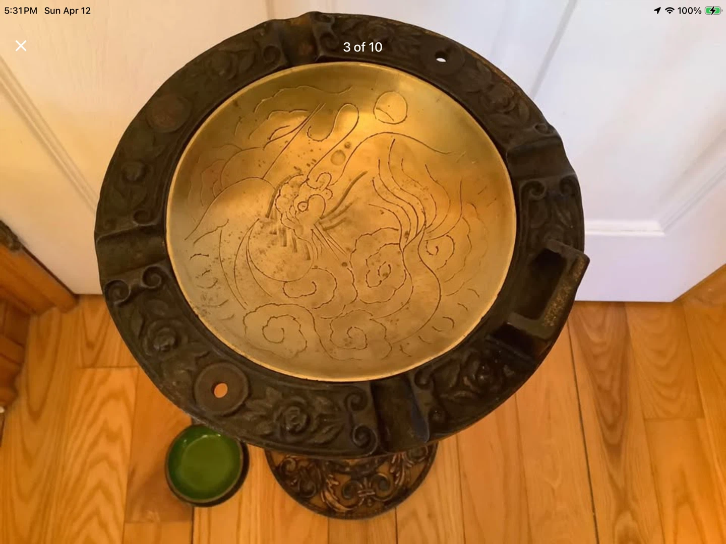 Unique Ornate Antique Brass Standing Ashtray - photo 3