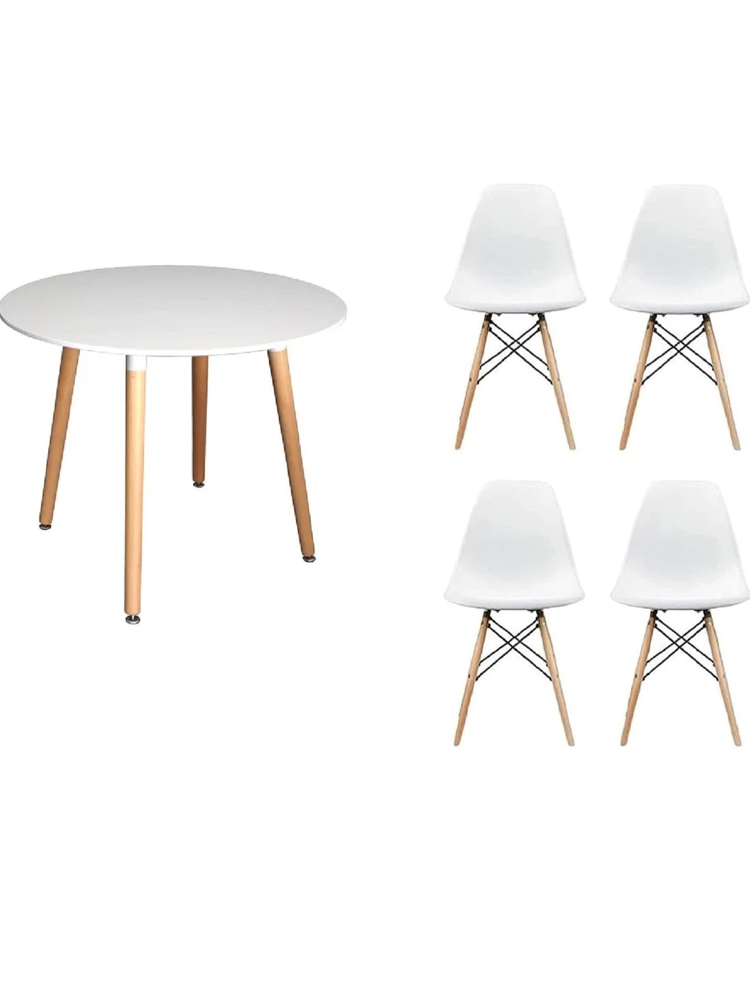 White Round Dining Table with 4 Chairs
