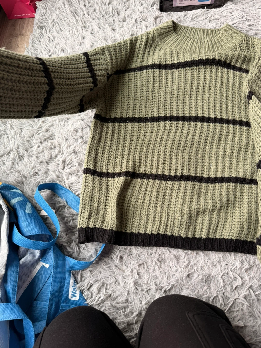 SHEIN Striped Knit Sweater - Olive Green, Size L - photo 3