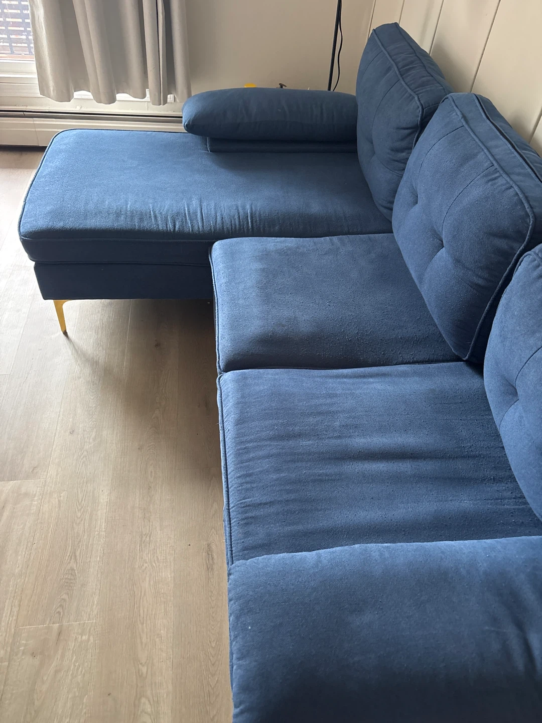 Blue Sectional Sofa with Gold Legs - photo 3