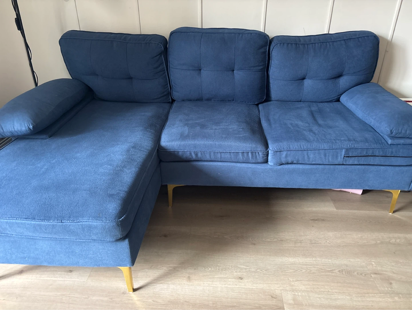 Blue Sectional Sofa with Gold Legs