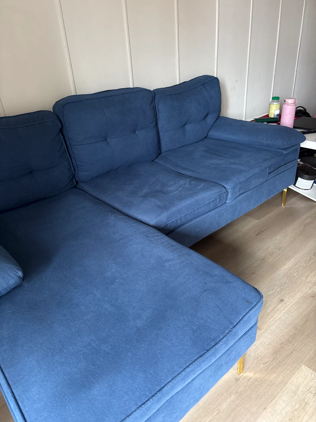 Blue Sectional Sofa with Gold Legs - photo 2