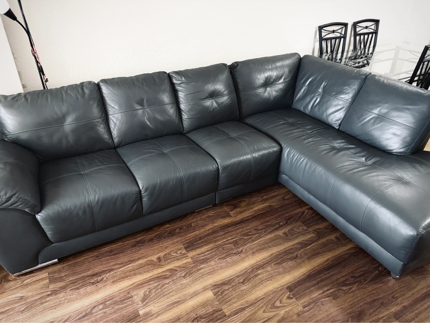 Grey Genuine Leather Sectional Sofa / Couch
