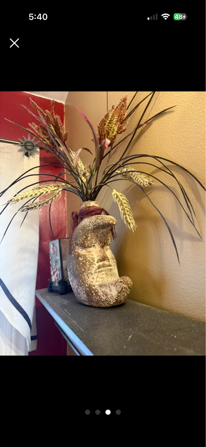 Stone look Crescent Moon Vase with Faux Botanicals - photo 2