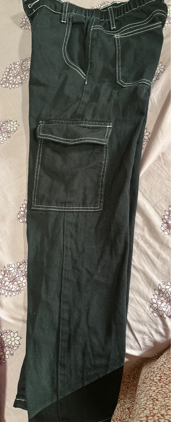 Black Cargo Pants with White Stitching