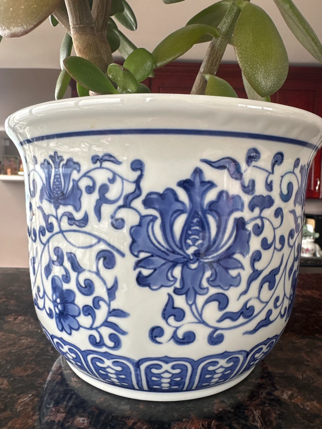 Blue and White Floral Ceramic Planter Pot