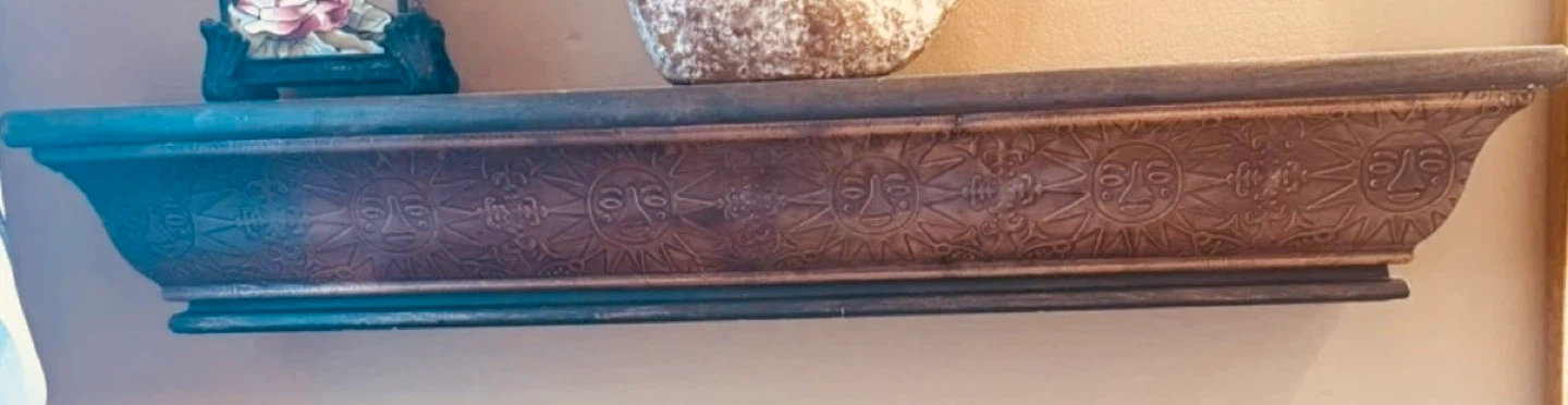 Unique Carved wooden & copper Shelf