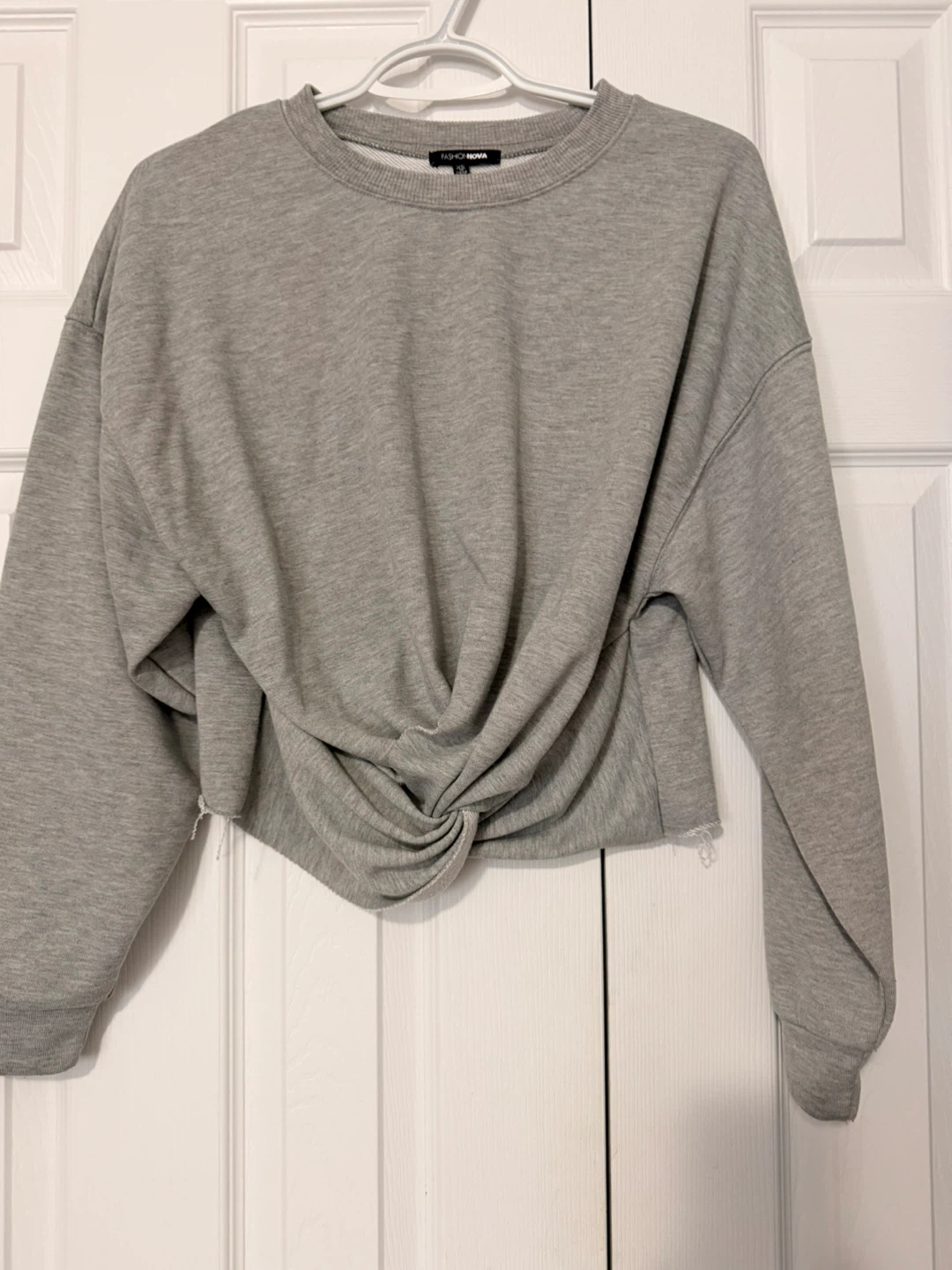 Fashion Nova Grey Cropped Twist Sweatshirt XS