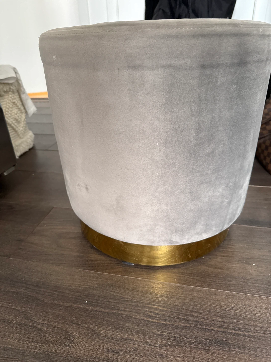 Grey Velvet Ottoman with Gold Base