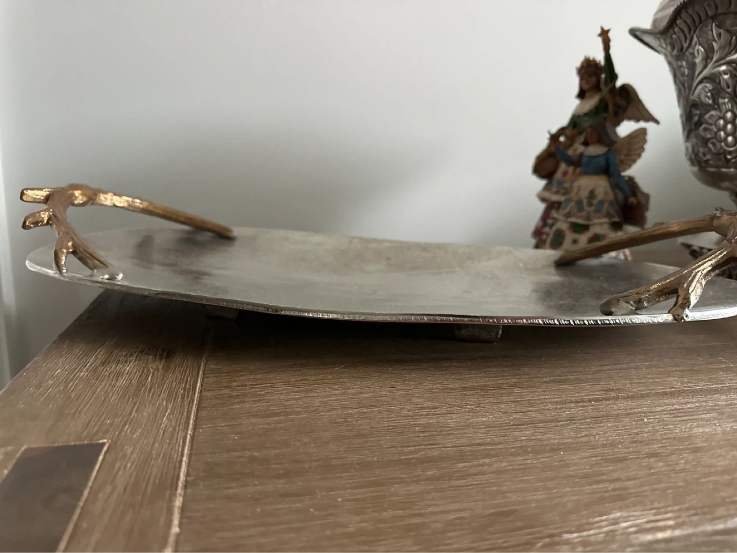 Silver Oval Tray with Gold Antler Handles - photo 3