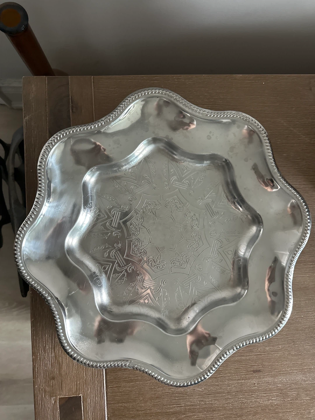 Decorative Silver-Tone Serving Tray