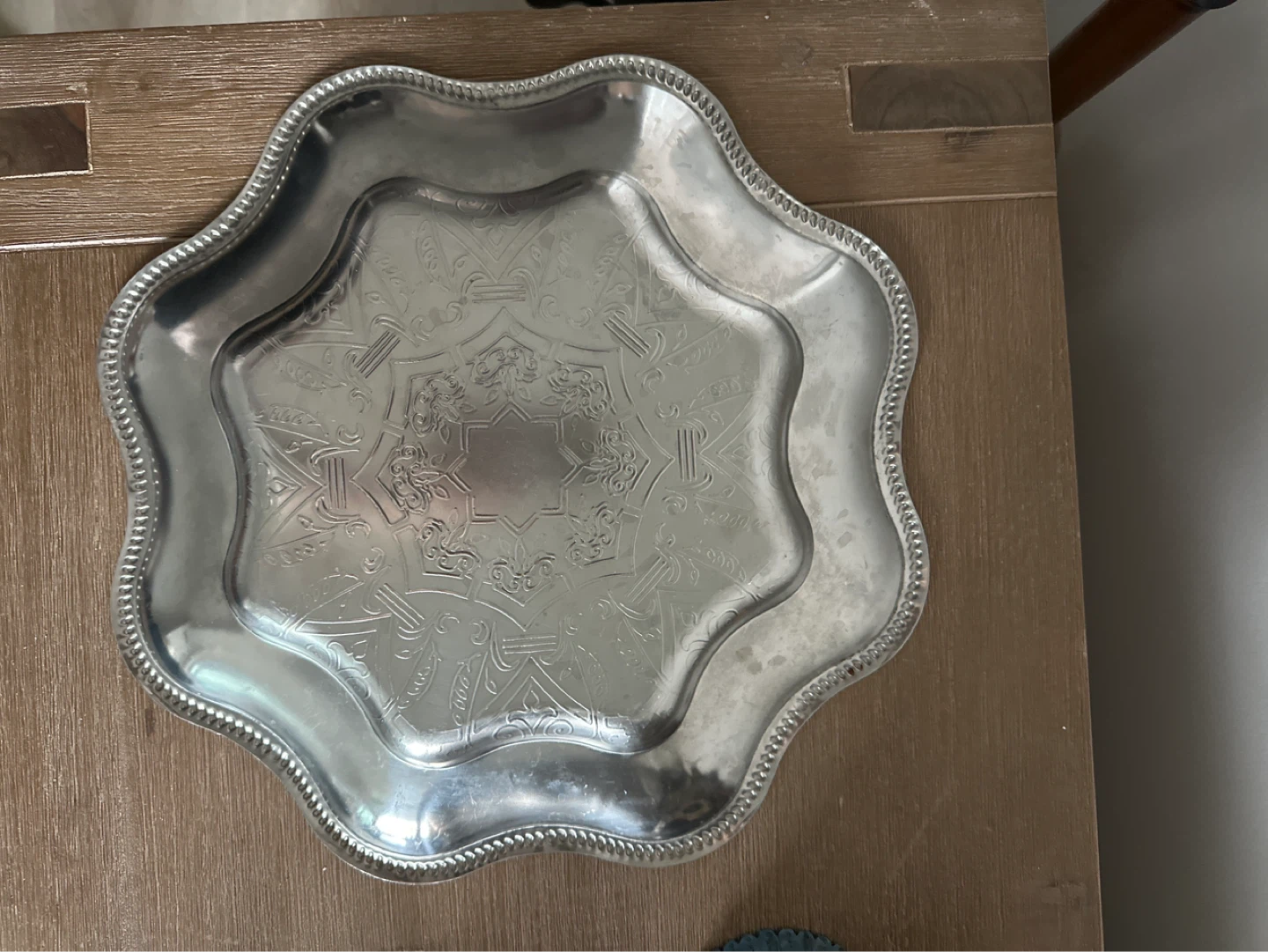 Decorative Silver-Tone Serving Tray - photo 2