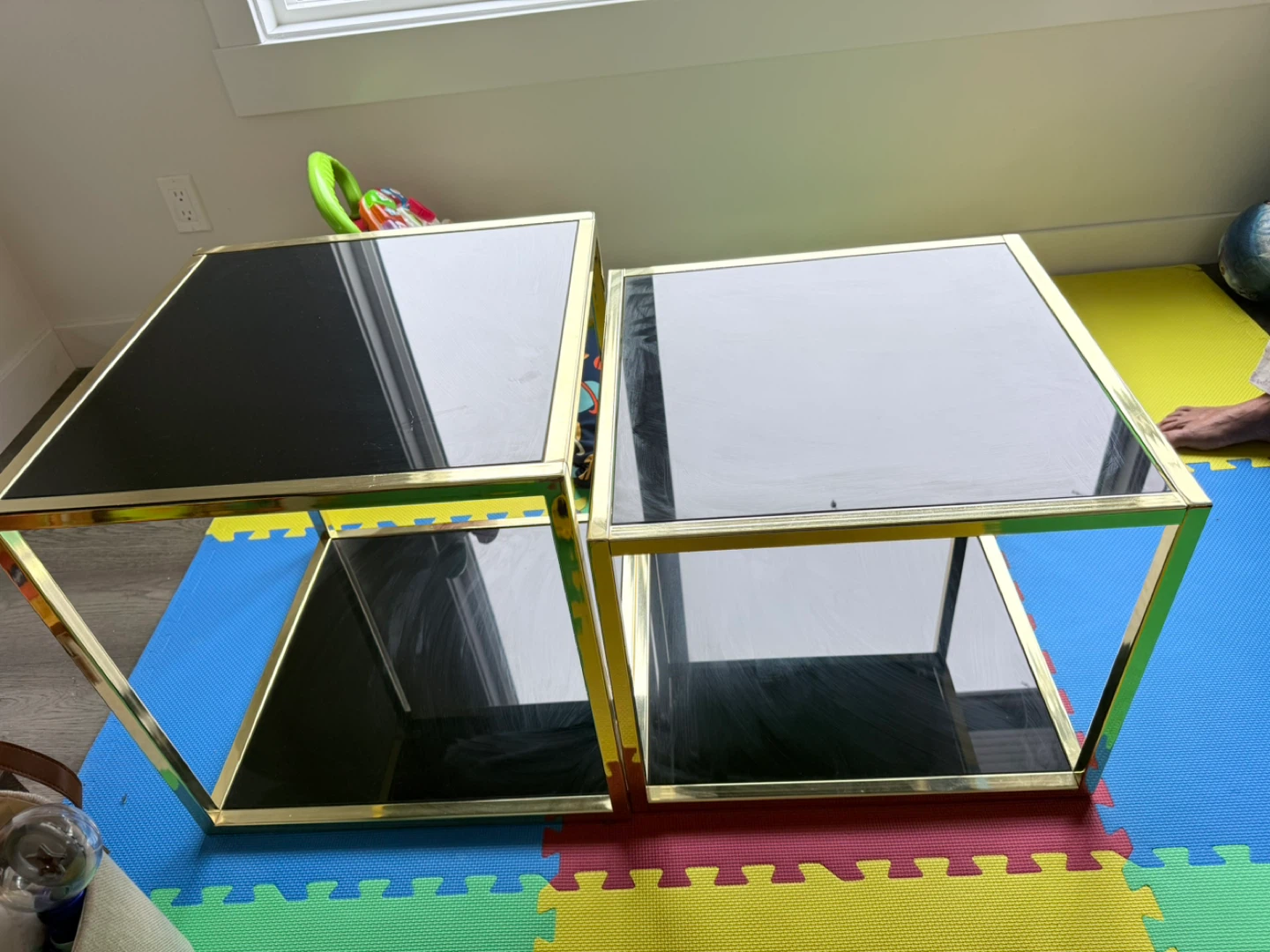 Modern Nesting Coffee Tables - Black Glass & Gold