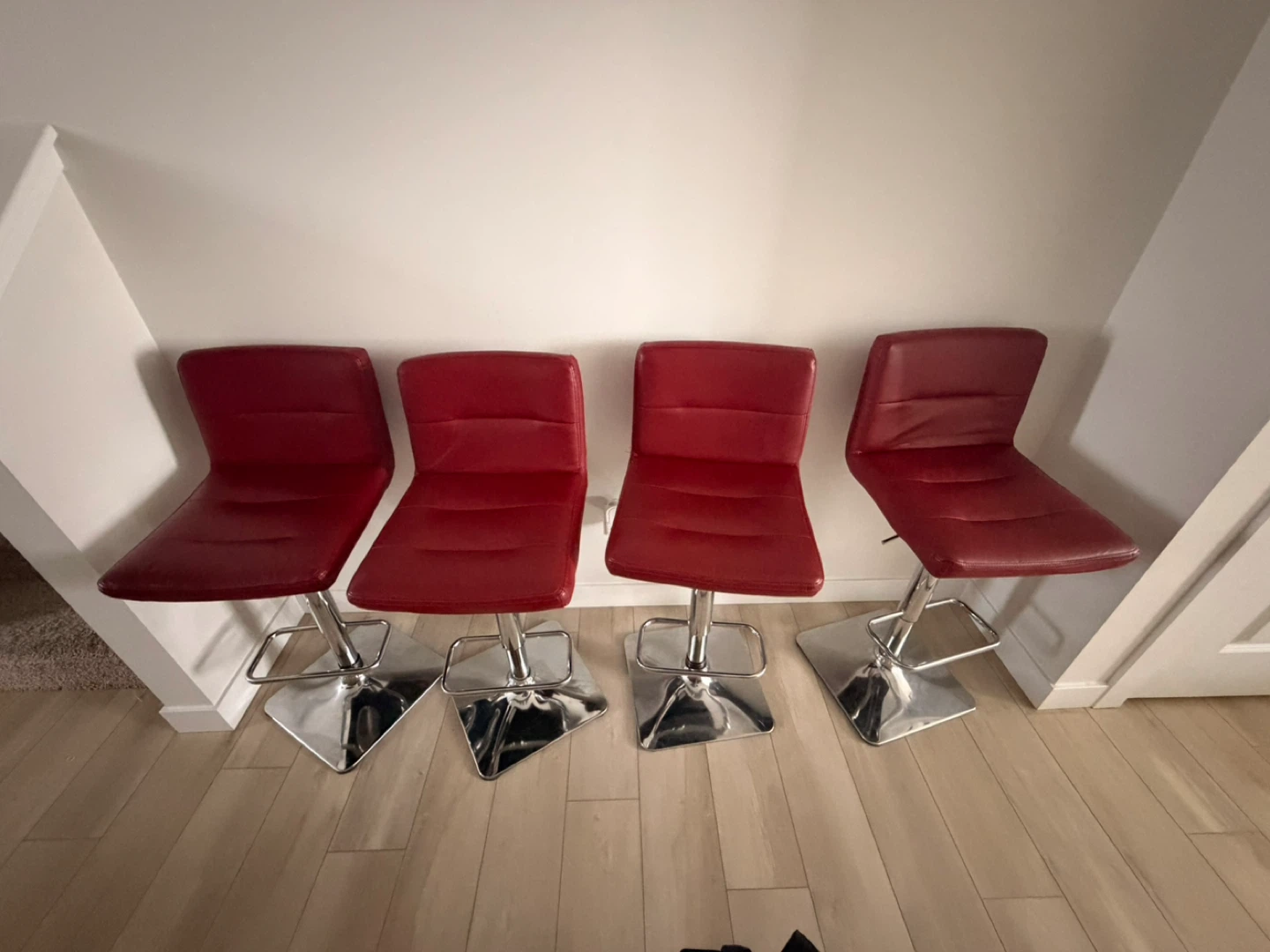 Set of 4 Red Bar Stools with Adjustable Height