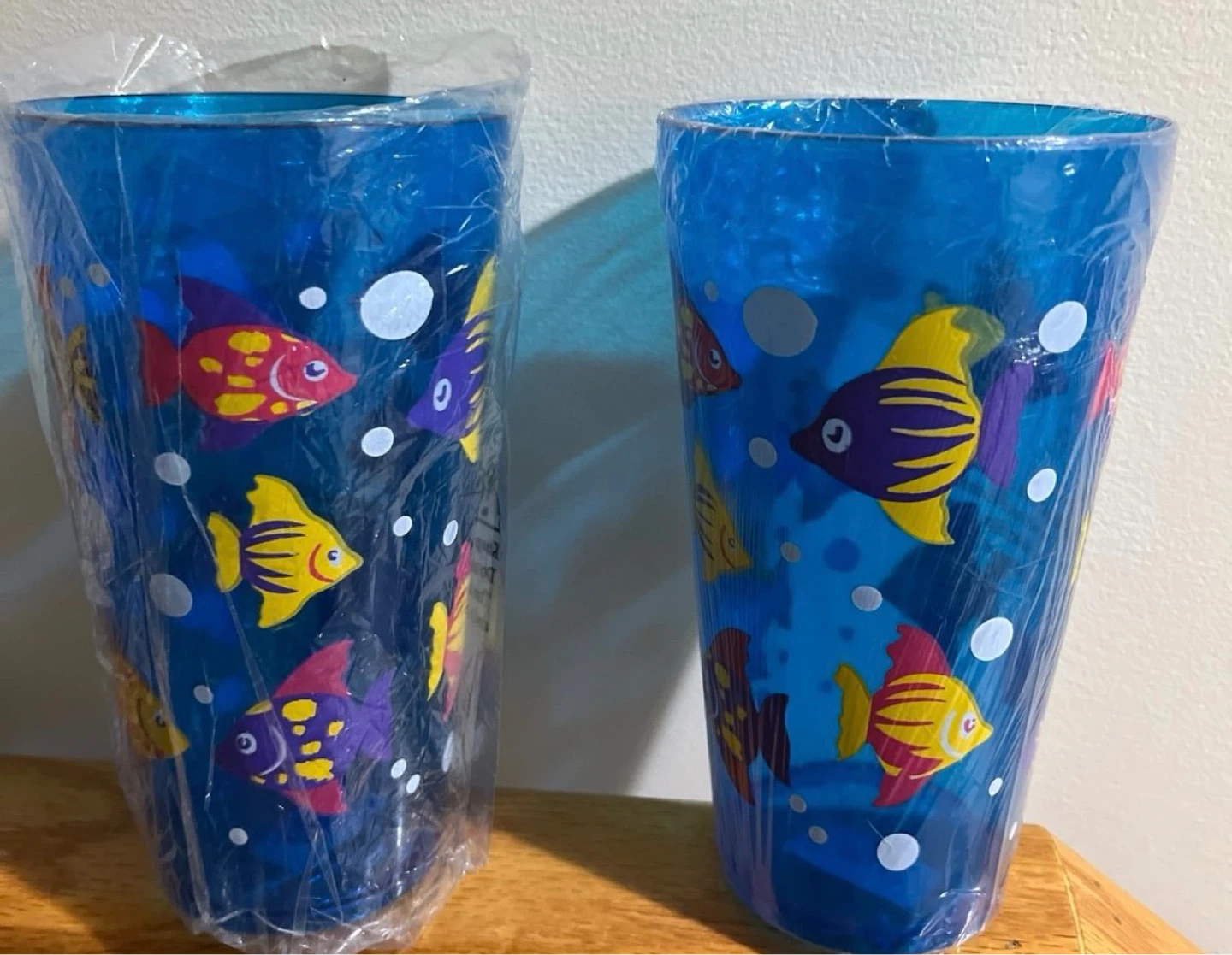 Set of 2 Blue Tumblers with Fish Design