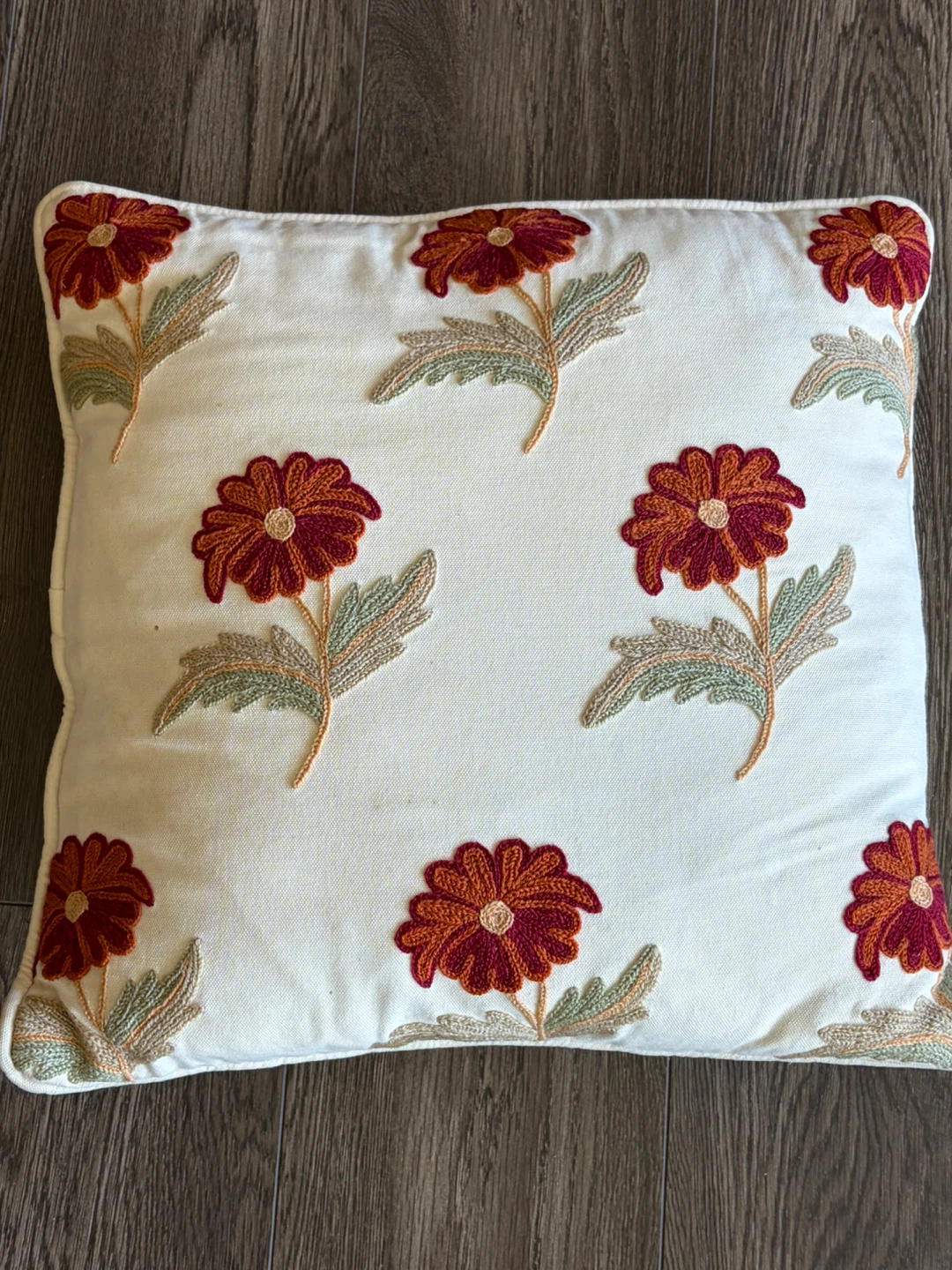 Embroidered Floral Throw Pillow