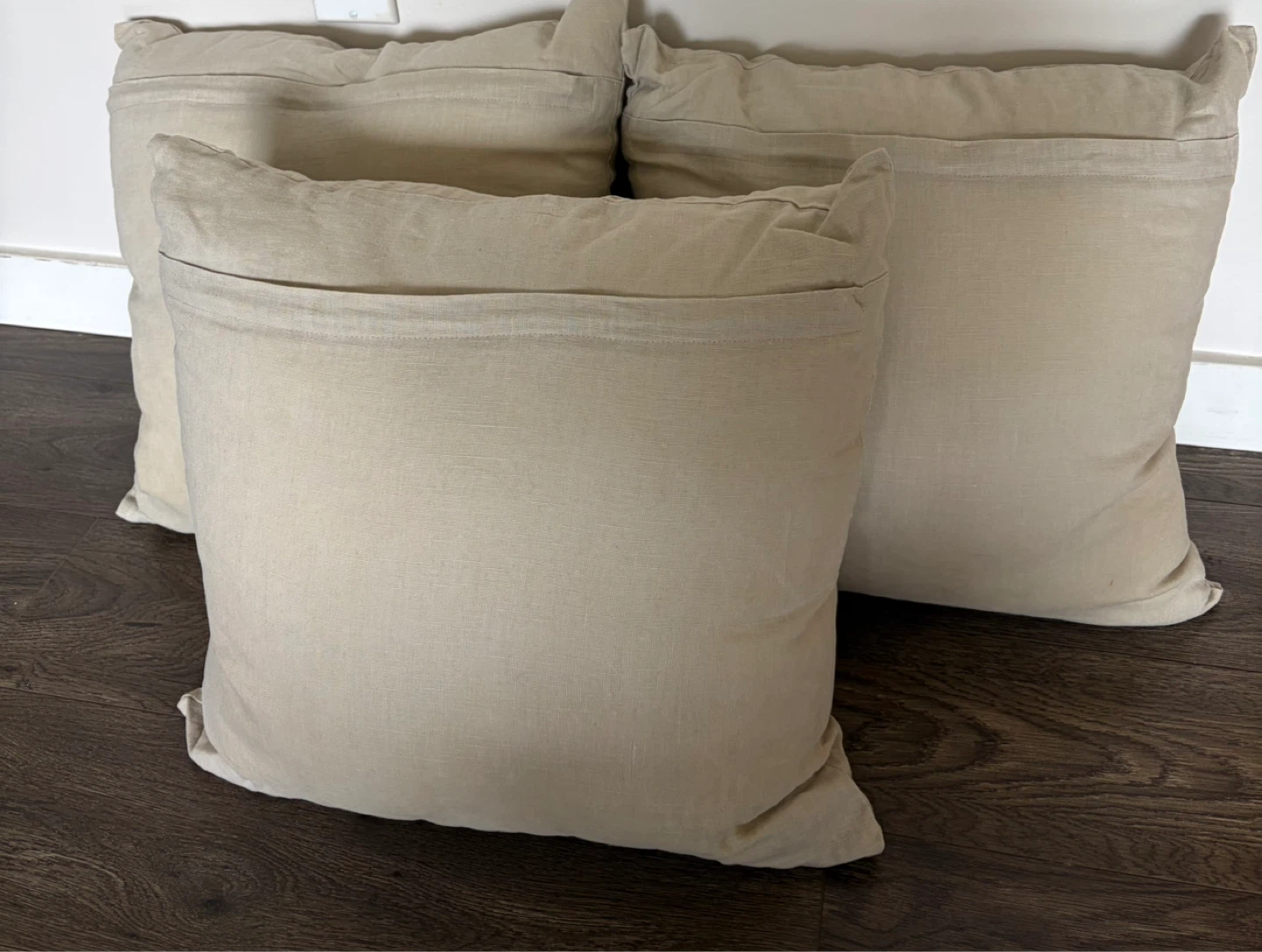 Vivant Beige Linen Throw Pillows - Set of 3