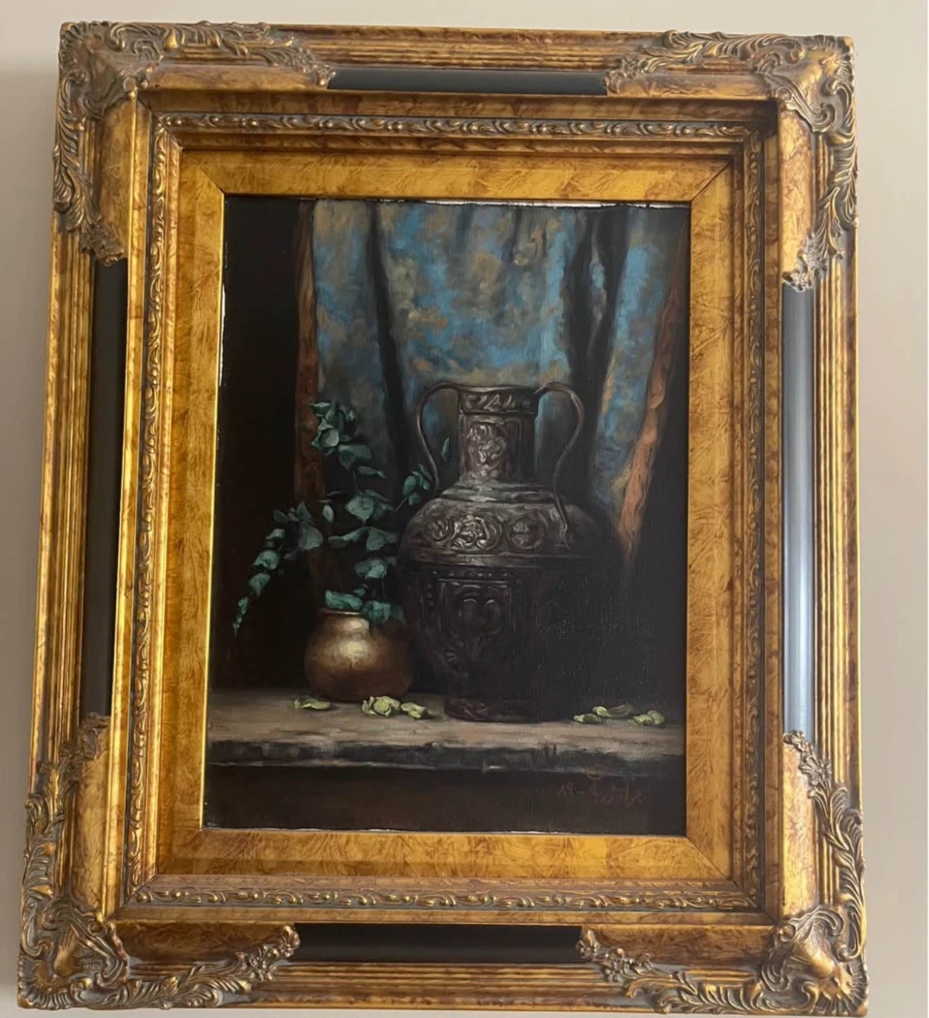 Framed Still Life Painting of a Vase original oil on canvas
