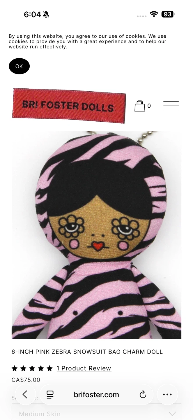 Bri Foster Dolls 6" Pink Zebra Snowsuit Bag Charm Doll