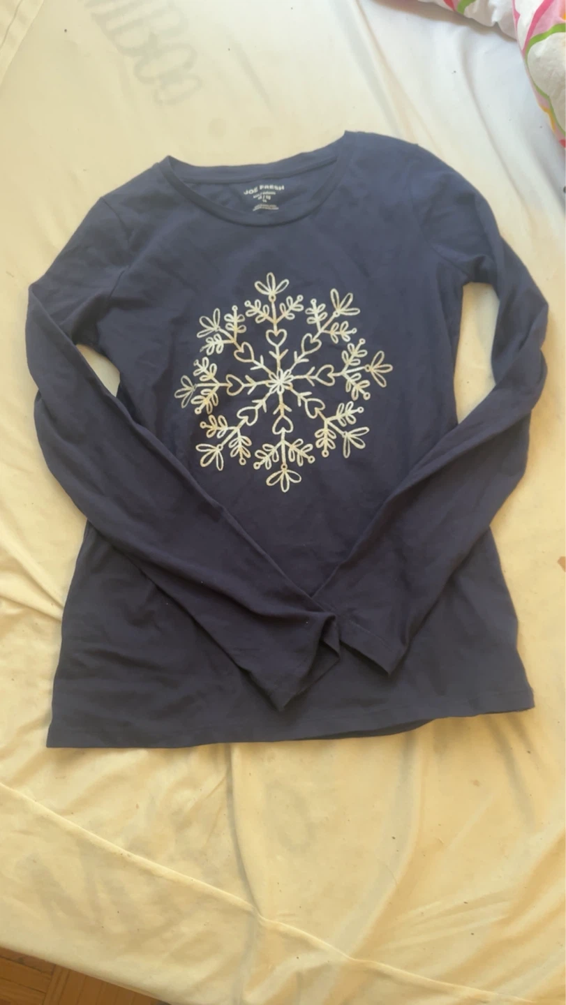 Joe Fresh Navy Snowflake Long Sleeve Shirt Girls Size 10