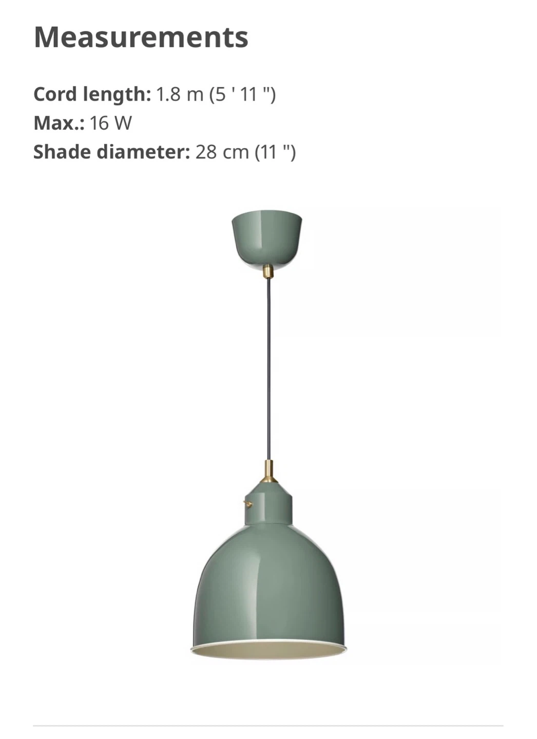 Green Pendant Light - 28 cm Shade Diameter