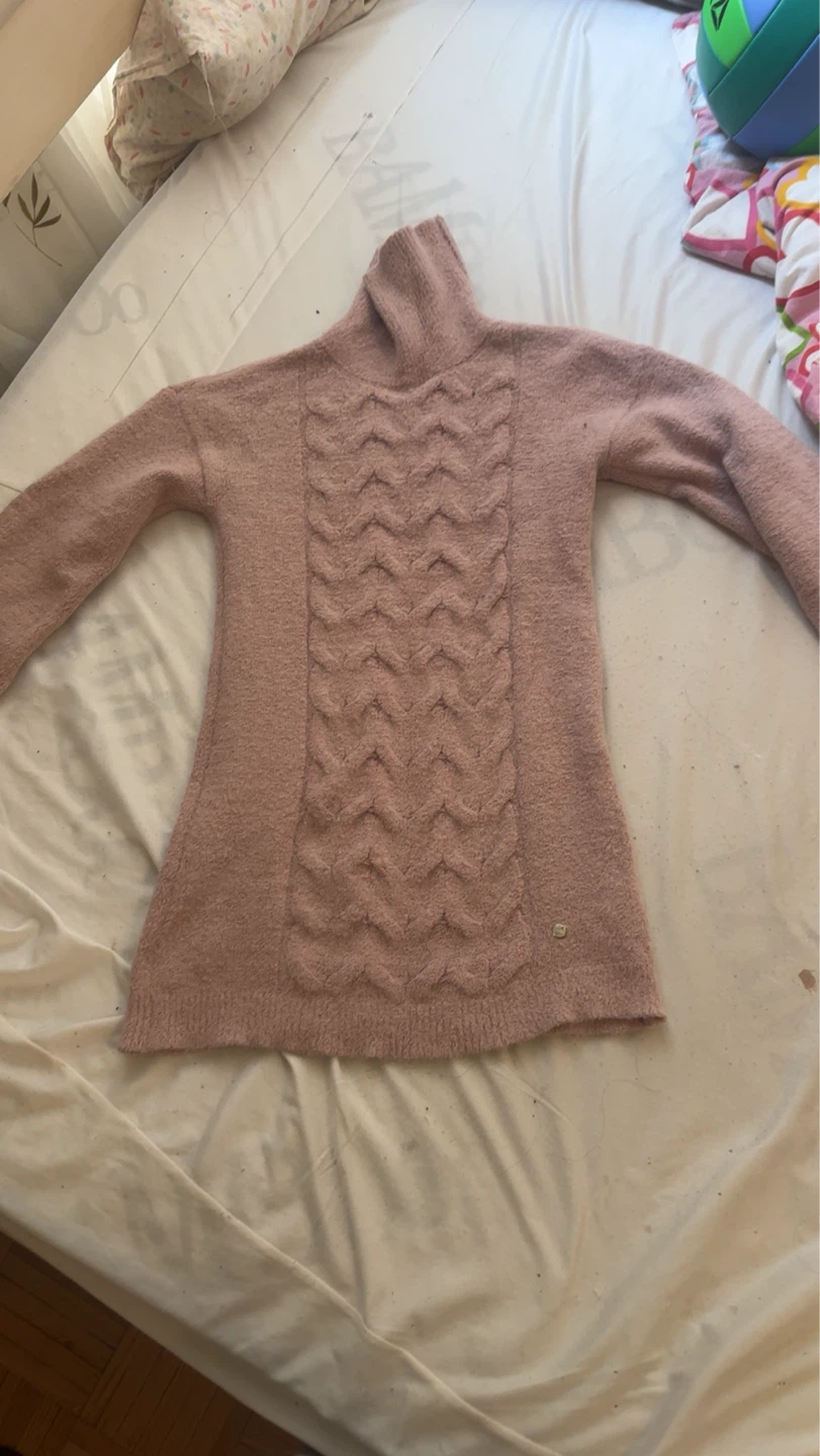 Pink Turtleneck Sweater with Cable Knit Detail