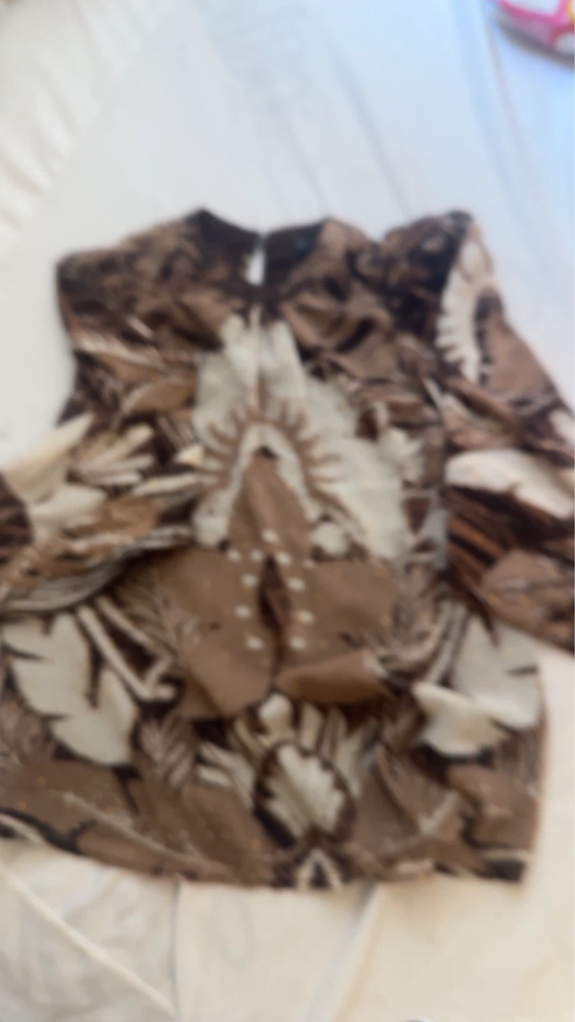Brown and White Leaf Print Blouse