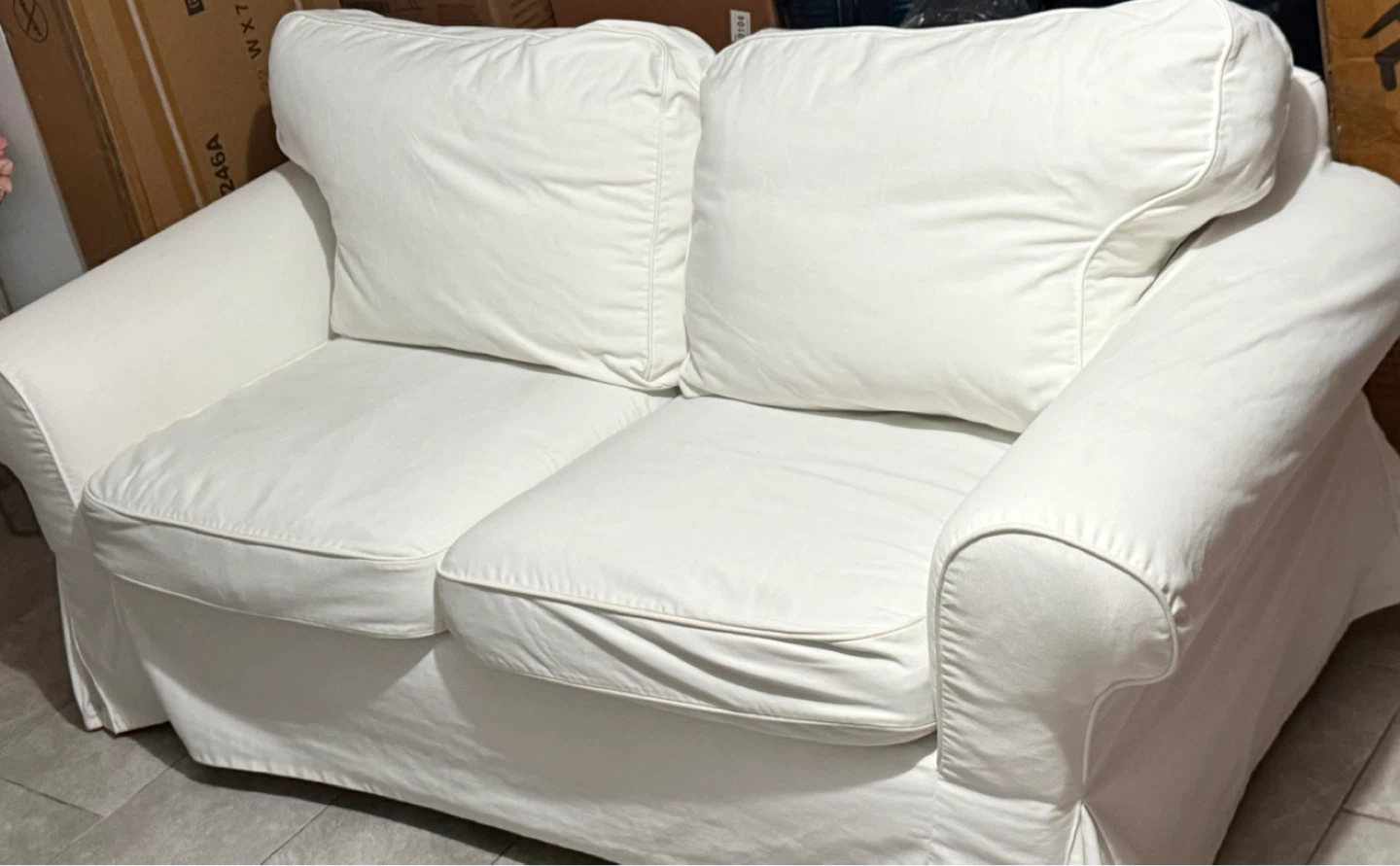 White Loveseat Sofa – Removable Covers – Clean & Comfortable