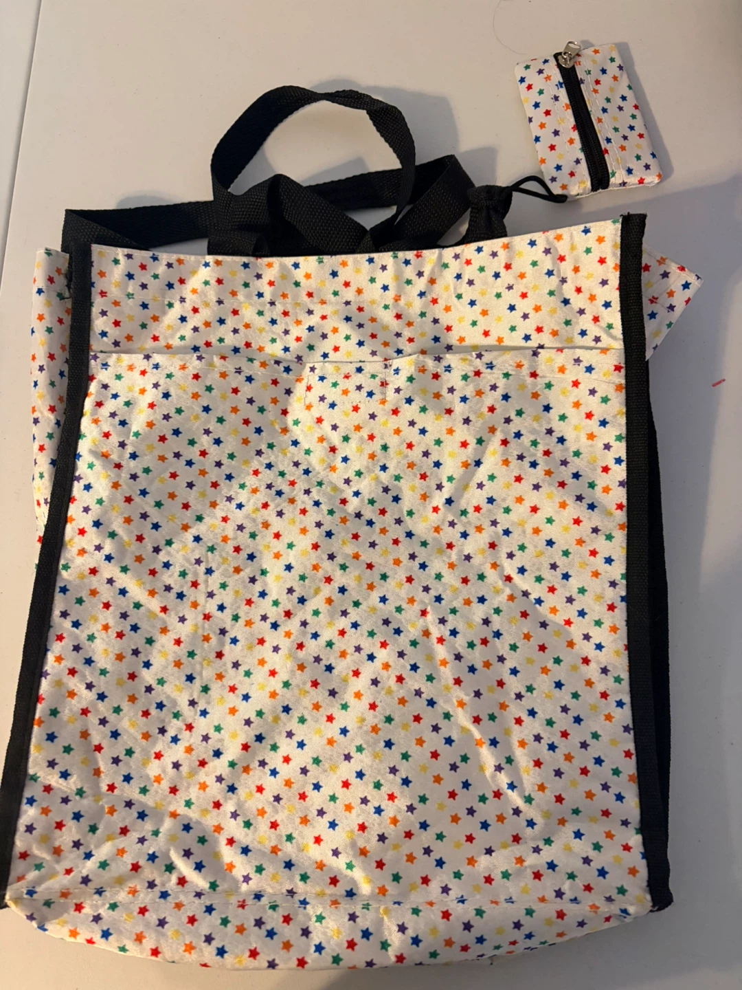 White tote bag with colourful stars and matching pouch - photo 2