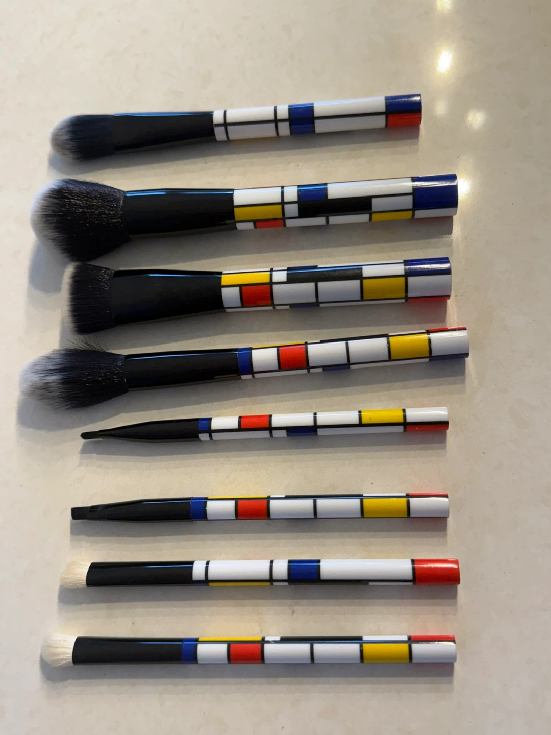 Set of 8 Mondrian-style Makeup Brushes
