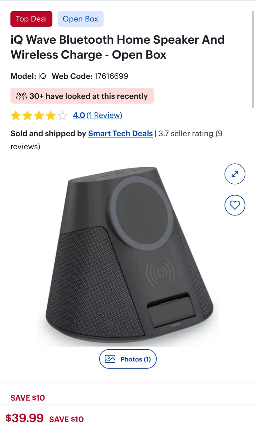 iQ Wave Bluetooth Speaker and Wireless Charger